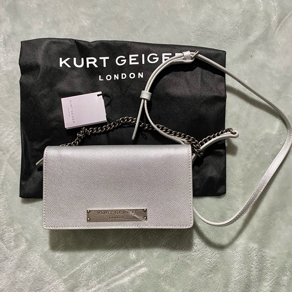 Kurt Geiger White Crossbody Bag with Silver Chain